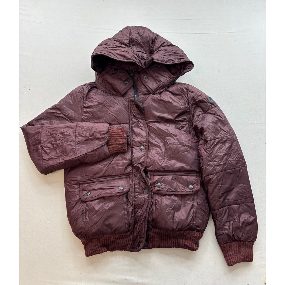 Abercrombie & Fitch Puffer Jacket Hooded Burgundy Maroon Water Resistant Small